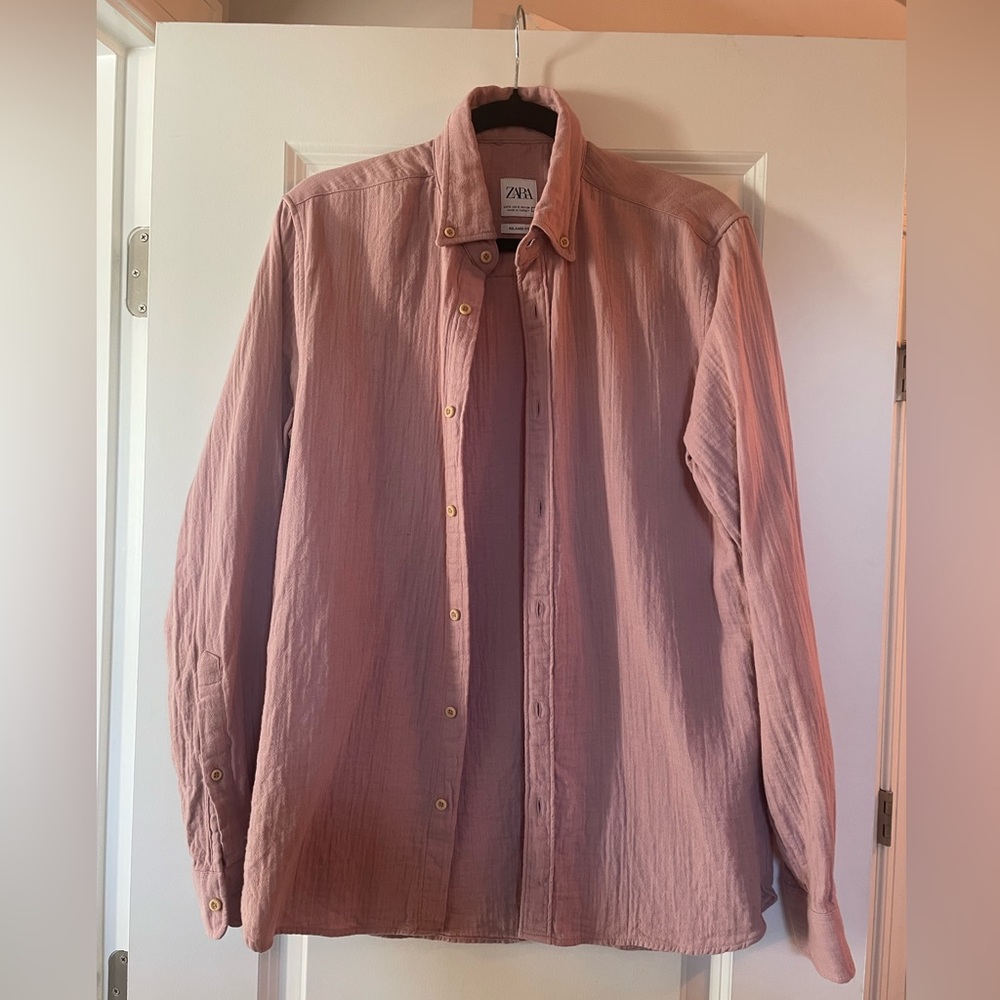 Men’s Zara Coral / Rust Linen Button Down